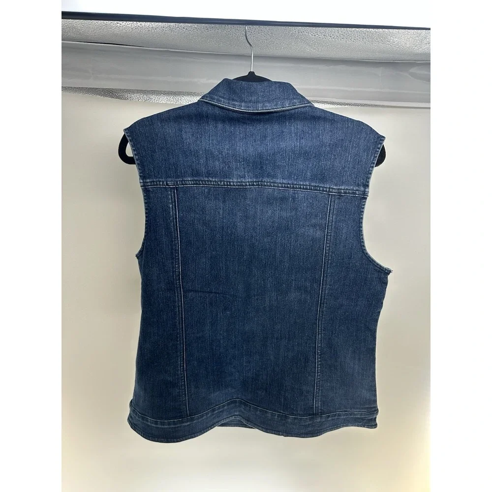 Christine Alexander Vest Women L Blue Denim Swarovski Crystal Bling Sparkle‎ - Picture 2 of 5